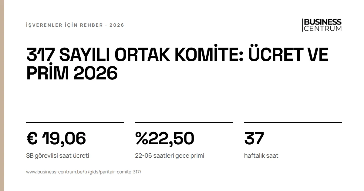 317 sayılı ortak komite: ücret ve prim 2026: SB görevlisi saat ücreti € 19,06, 22-06 saatleri gece primi %22,50, haftalık saat 37