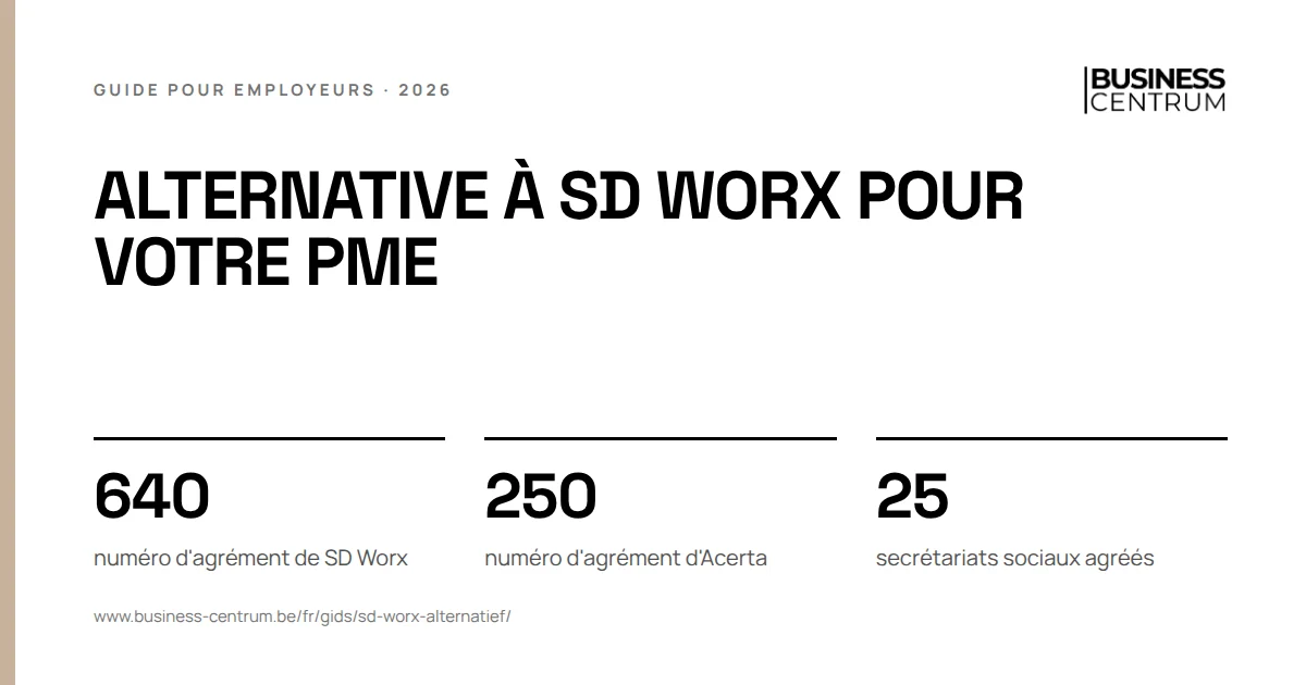 Alternative à SD Worx pour votre PME: numéro d'agrément de SD Worx 640, numéro d'agrément d'Acerta 250, secrétariats sociaux agréés 25