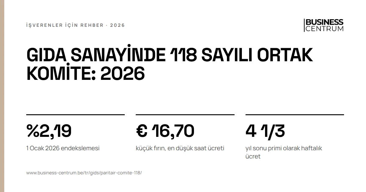 Gıda sanayinde 118 sayılı ortak komite: 2026: 1 Ocak 2026 endekslemesi %2,19, küçük fırın, en düşük saat ücreti € 16,70, yıl sonu primi olarak haftalık ücret 4 1/3