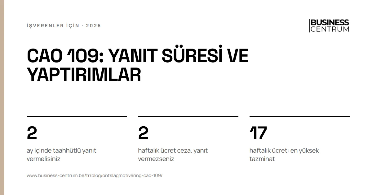 CAO 109: yanıt süresi ve yaptırımlar: ay içinde taahhütlü yanıt vermelisiniz 2, haftalık ücret ceza, yanıt vermezseniz 2, haftalık ücret: en yüksek tazminat 17