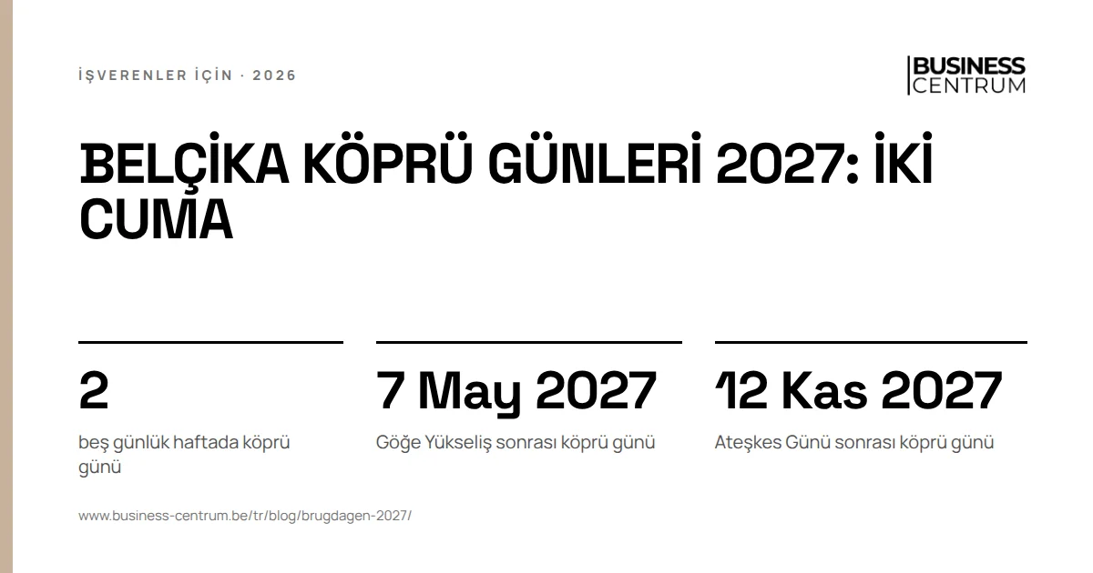 Belçika köprü günleri 2027: iki cuma: beş günlük haftada köprü günü 2, Göğe Yükseliş sonrası köprü günü 7 Mayıs 2027, Ateşkes Günü sonrası köprü günü 12 Kasım 2027