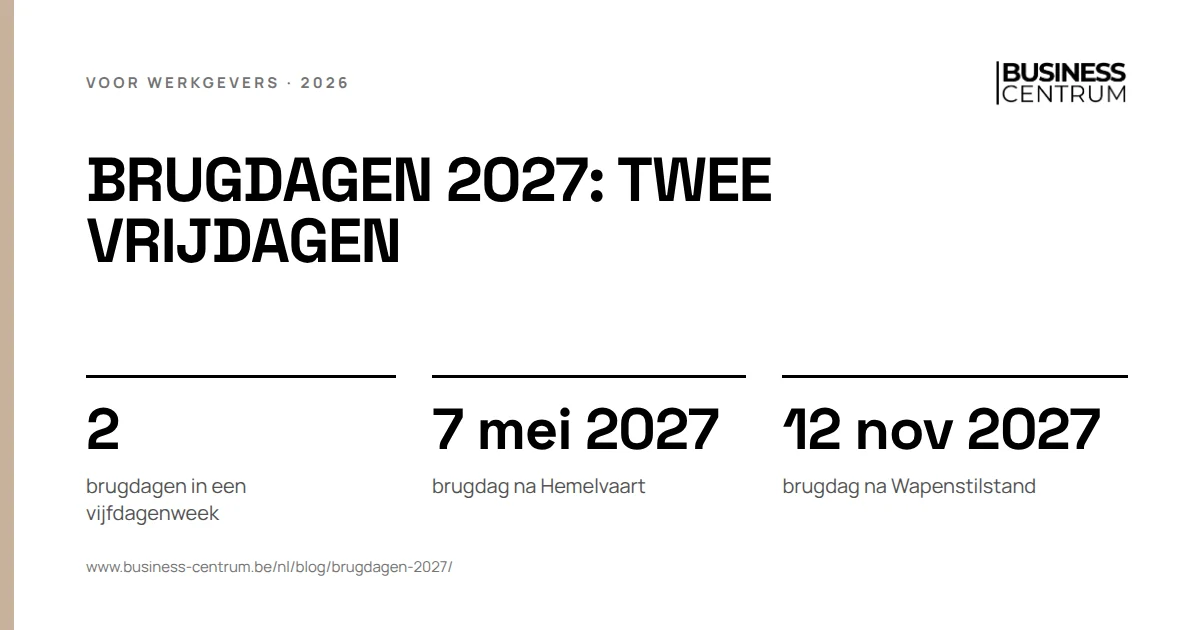 Brugdagen 2027: twee vrijdagen: brugdagen in een vijfdagenweek 2, brugdag na Hemelvaart 7 mei 2027, brugdag na Wapenstilstand 12 november 2027