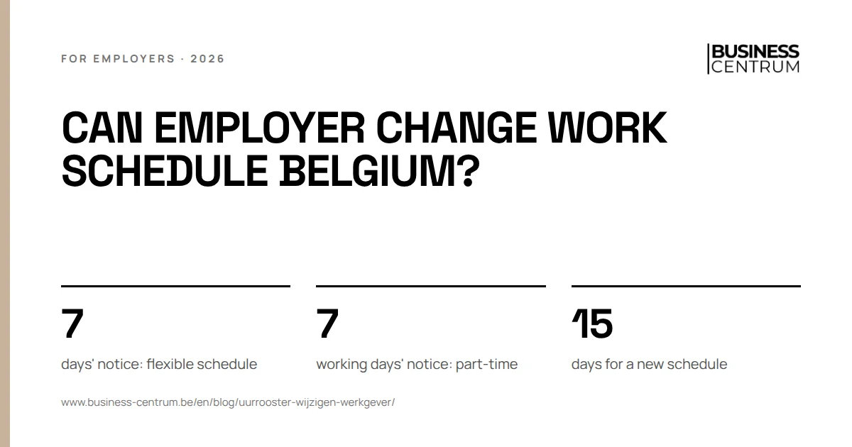 Can employer change work schedule Belgium?: days' notice: flexible schedule 7, working days' notice: part-time 7, days for a new schedule 15