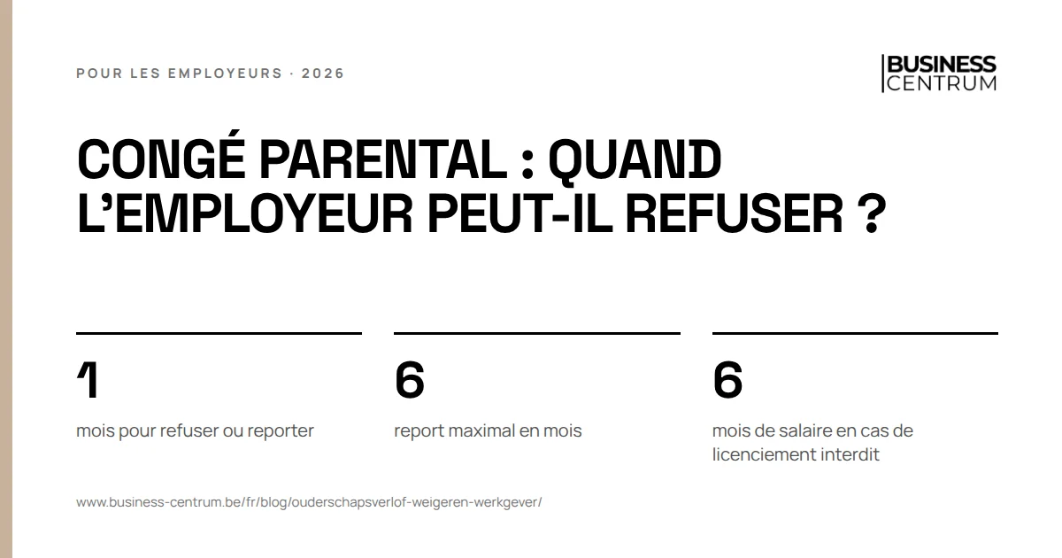 Congé parental : quand l'employeur peut-il refuser ?: mois pour refuser ou reporter 1, report maximal en mois 6, mois de salaire en cas de licenciement interdit 6