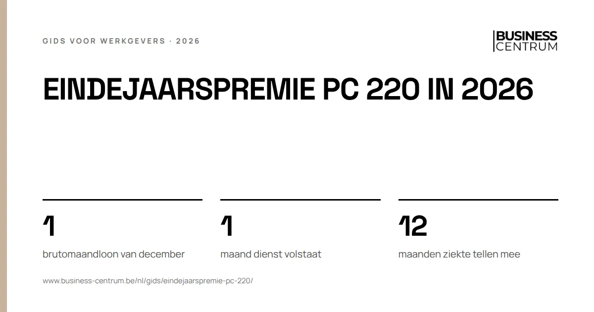 Eindejaarspremie PC 220 in 2026: brutomaandloon van december 1, maand dienst volstaat 1, maanden ziekte tellen mee 12