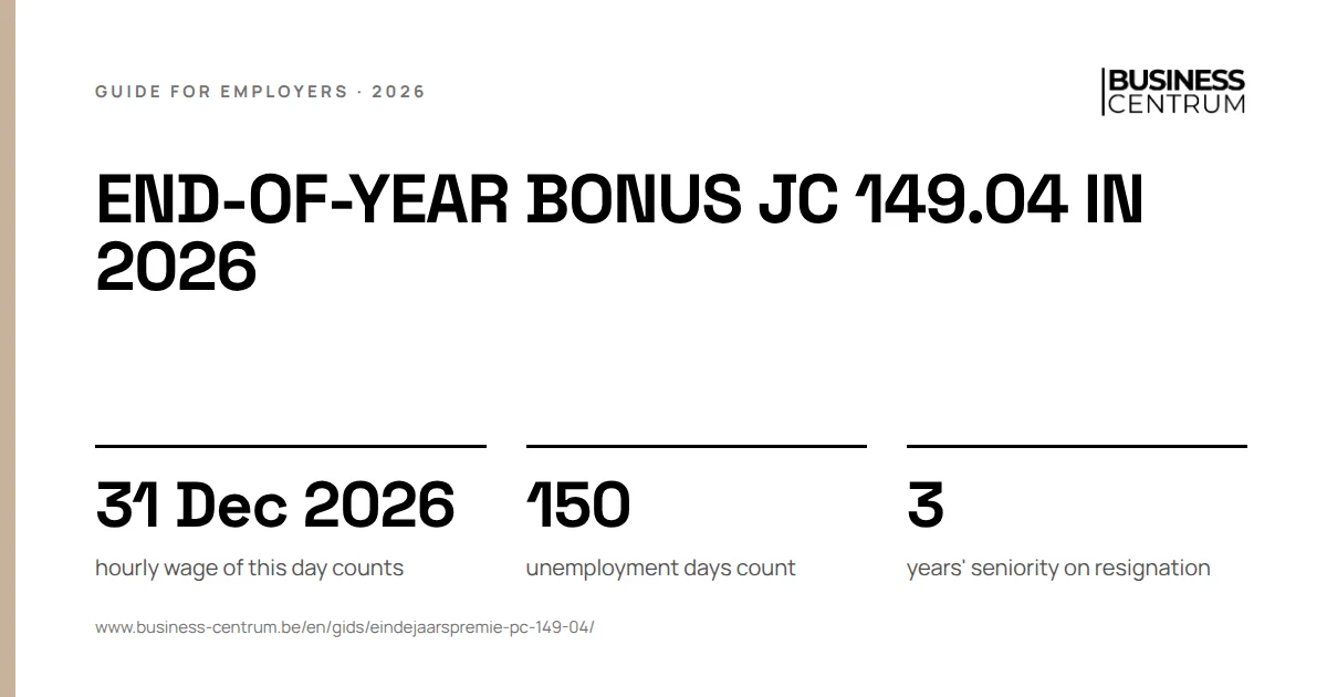 End-of-year bonus JC 149.04 in 2026: hourly wage of this day counts 31 December 2026, unemployment days count 150, years' seniority on resignation 3