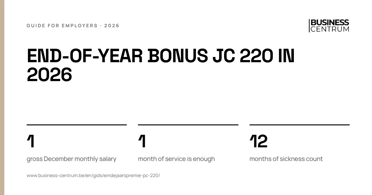 End-of-year bonus JC 220 in 2026: gross December monthly salary 1, month of service is enough 1, months of sickness count 12
