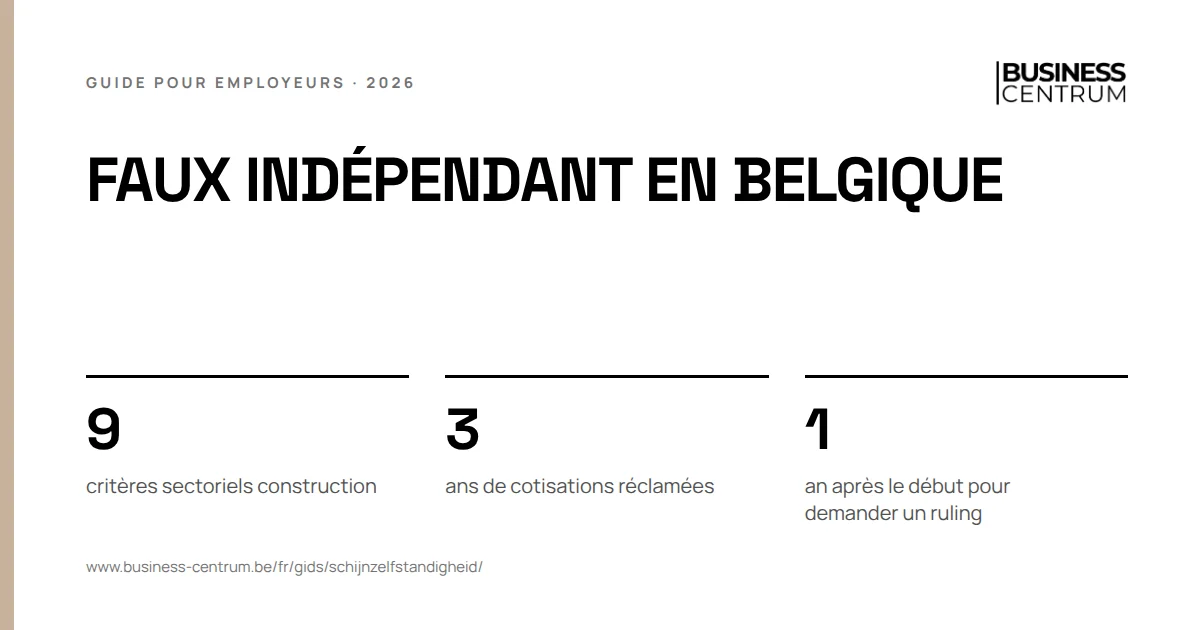 Faux indépendant en Belgique: critères sectoriels construction 9, ans de cotisations réclamées 3, an après le début pour demander un ruling 1