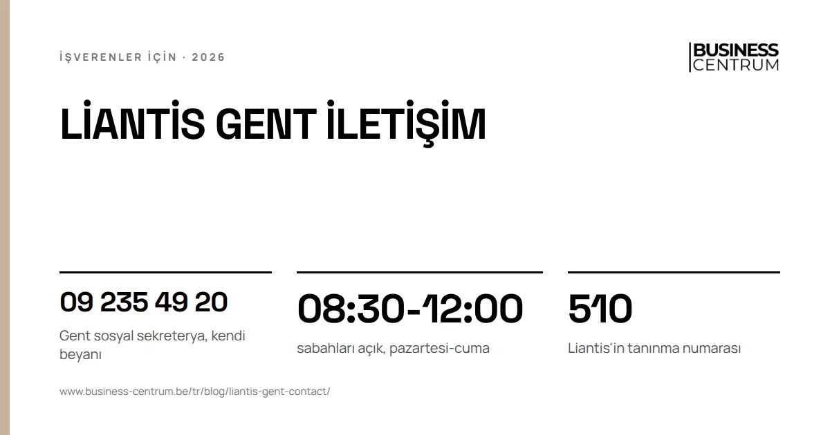 Liantis Gent iletişim: Gent sosyal sekreterya, kendi beyanı 09 235 49 20, sabahları açık, pazartesi-cuma 08:30-12:00, Liantis'in tanınma numarası 510