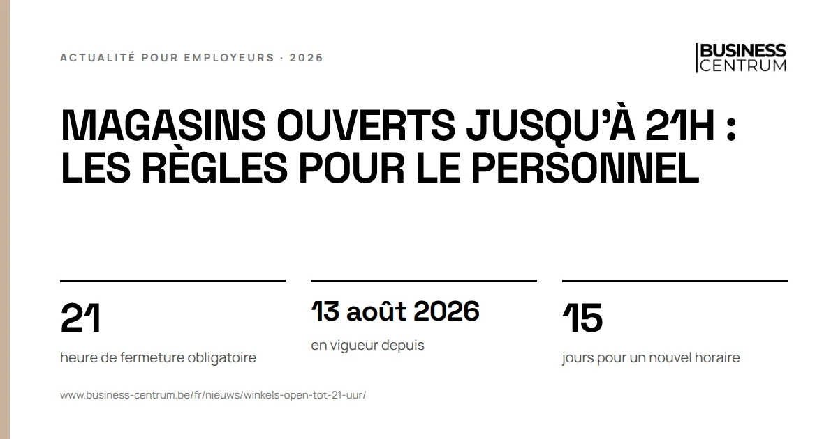 Magasins ouverts jusqu'à 21h : les règles pour le personnel: heure de fermeture obligatoire 21, en vigueur depuis 13 août 2026, jours pour un nouvel horaire 15