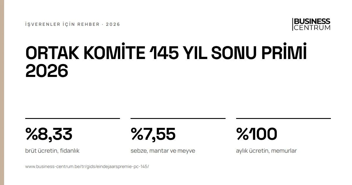 Ortak komite 145 yıl sonu primi 2026: brüt ücretin, fidanlık %8,33, sebze, mantar ve meyve %7,55, aylık ücretin, beyaz yakalı çalışanlar %100