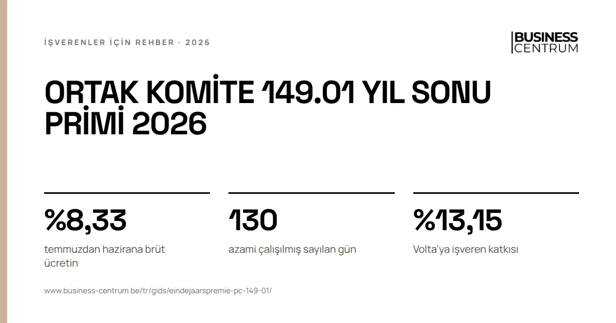 Ortak komite 149.01 yıl sonu primi 2026: temmuzdan hazirana brüt ücretin %8,33, azami çalışılmış sayılan gün 130, Volta'ya işveren katkısı %13,15