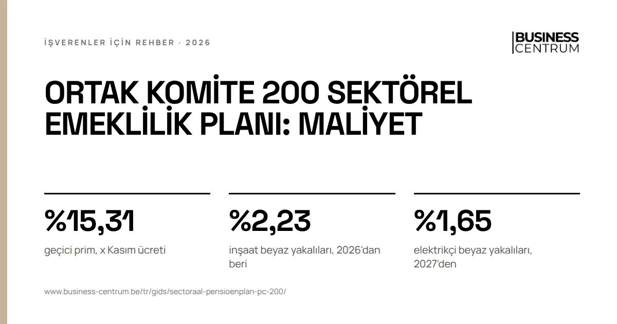 Ortak komite 200 sektörel emeklilik planı: maliyet: geçici prim, x Kasım ücreti %15,31, inşaat beyaz yakalıları, 2026'dan beri %2,23, elektrikçi beyaz yakalıları, 2027'den %1,65