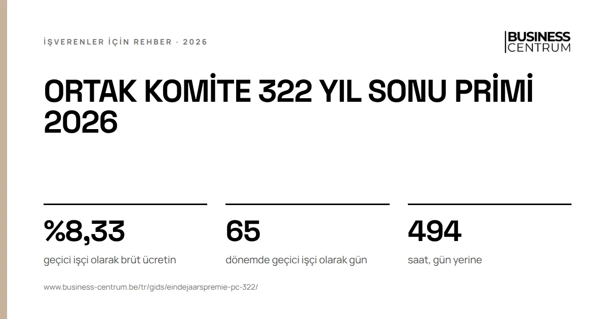 Ortak komite 322 yıl sonu primi 2026: geçici işçi olarak brüt ücretin %8,33, dönemde geçici işçi olarak gün 65, saat, gün yerine 494