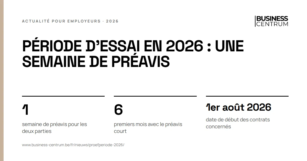Période d'essai en 2026 : une semaine de préavis: semaine de préavis pour les deux parties 1, premiers mois avec le préavis court 6, date de début des contrats concernés 1er août 2026