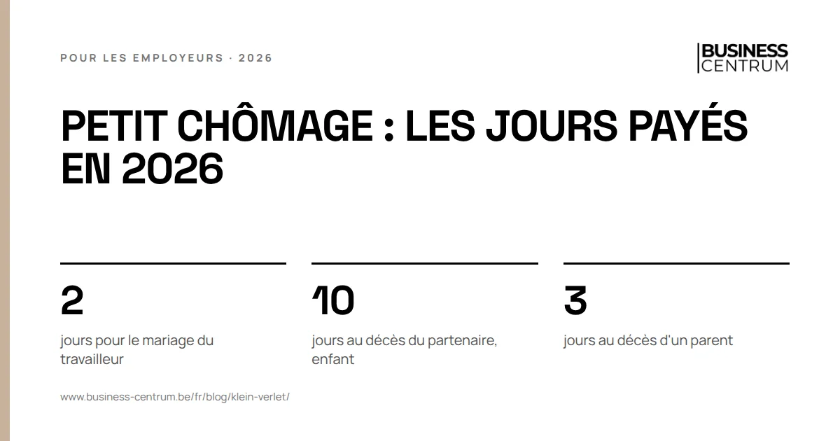 Petit chômage : les jours payés en 2026: jours pour le mariage du travailleur 2, jours au décès du partenaire, enfant 10, jours au décès d'un parent 3