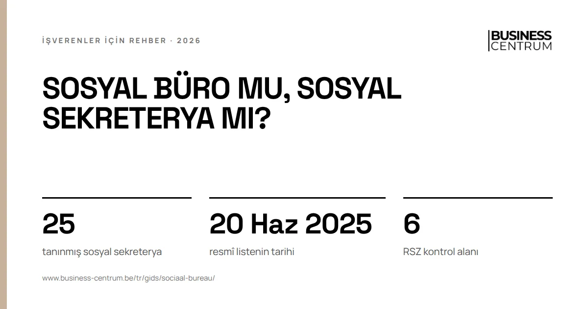 Sosyal büro mu, sosyal sekreterya mı?: tanınmış sosyal sekreterya 25, resmî listenin tarihi 20 Haziran 2025, RSZ kontrol alanı 6