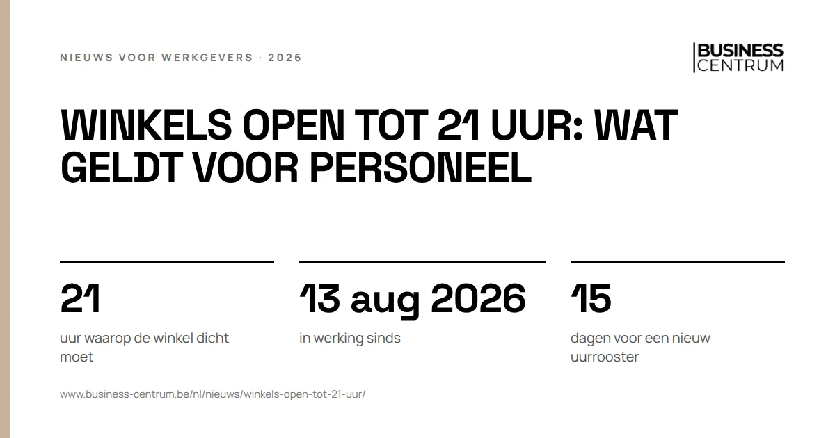Winkels open tot 21 uur: wat geldt voor personeel: uur waarop de winkel dicht moet 21, in werking sinds 13 augustus 2026, dagen voor een nieuw uurrooster 15