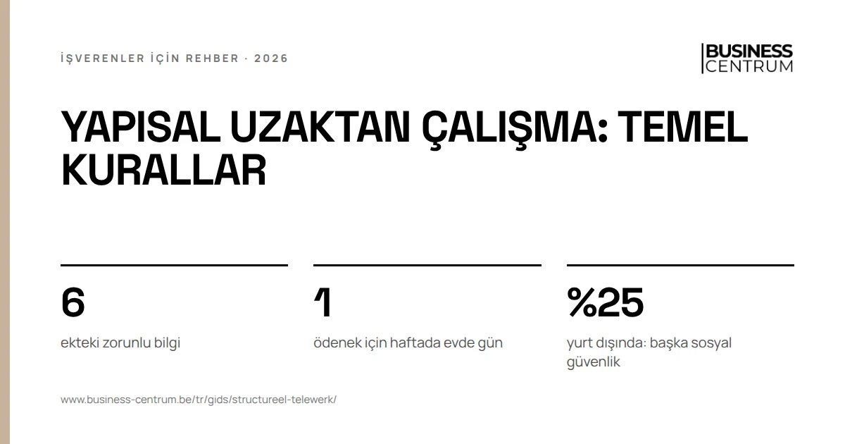 Yapısal uzaktan çalışma: temel kurallar: ekteki zorunlu bilgi 6, ödenek için haftada evde gün 1, yurt dışında: başka sosyal güvenlik %25